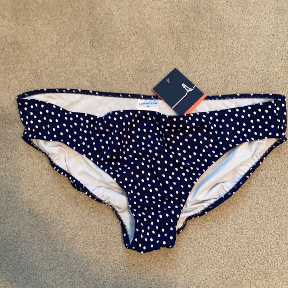 NEW Lands’ End navy blue polka dot bikini bottoms.